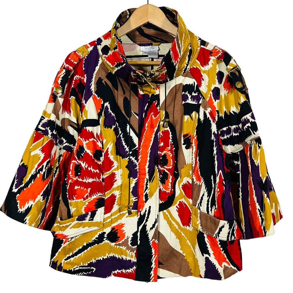 Vintage Just B Shacket Top Jacket Mod Print Mock Neck Casual 3/4 Sleeve - XL